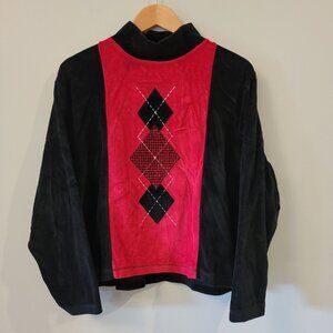 Vintage 90s Erika Harlequin Velour Sweater